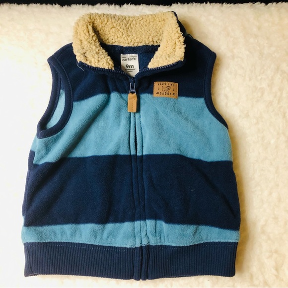 NWOT Carter’s “Brave Like Daddy” Blue Striped Vest w/Collar - Picture 1 of 6